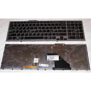 Keyboard Sony VPC-F11, VPC-F12 (p/n:148781311) (Black-Silver/Matte/LED/US) чёрн в србр. рам мат с подсвет