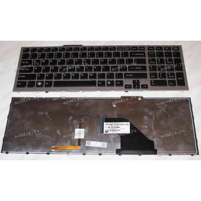 Keyboard Sony VPC-F11, VPC-F12 (p/n:148781311) (Black-Silver/Matte/LED/US) чёрн в србр. рам мат с подсвет