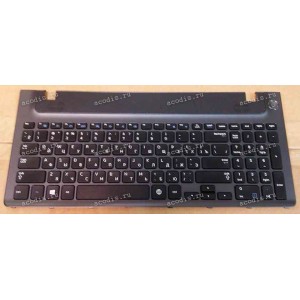 Keyboard Samsung NP-RV515-S06RU + topcase (p/n: BA75-02862C) (Black/Matte/RUO) черная матовая c чёрной рамкой и серебристым топкейсом с тачпадом