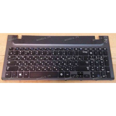 Keyboard Samsung NP-RV515-S06RU + topcase (p/n: BA75-02862C) (Black/Matte/RUO) черная матовая c чёрной рамкой и серебристым топкейсом с тачпадом