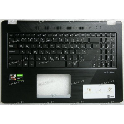 Keyboard Asus FX570UD (13NB0HS0M04X11, 13NB0HS1AP0311, 39KXITAJN00)+Topcase русифицированная чёрная матовая с белыми буквами и без подсветки