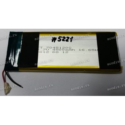 АКБ Li-Pol 3,7V 4500mAh 16,65Wh 120x45x7,0 mm с контроллером 2 pin (YT 7045120G) new (Wexler 7i)