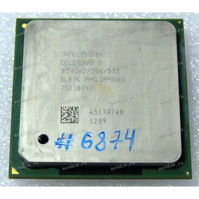 Процессор Socket 478 Intel Celeron D 315 (p/n: SL7XG, SL87K) (2.26GHz=133MHz x 17, 256kB, 90nm