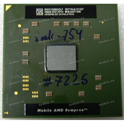 Процессор Socket 754 AMD Mobile Sempron 3100+ (SMS3100BQX3LF) (1.80GHz, 256kB, 90nm, 800 MHz, 1.2 V