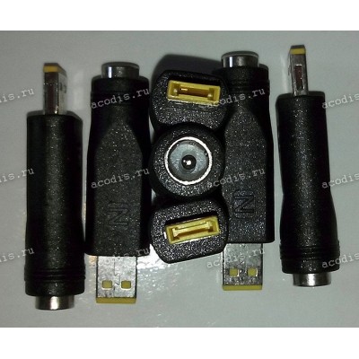 Переходник DC Plug Lenovo Yoga прямоугольный маленький 3 pin из Asus, Fujitsu, Lenovo/IBM, RoverBook, Toshiba std 5,5 / 2,5 мм 2 pin