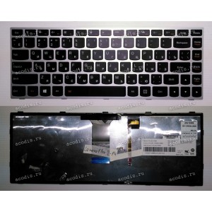 Keyboard Lenovo IdeaPad Flex 2 14 (p/n: 25215599) (Black-Silver/LED/Matte/RUO) чёрная с серебристой рамкой и подсветкой матовая русифицированная