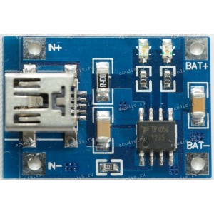 ЗУ АКБ Li-Pol 3,7-4,25V из 5V miniUSB 1A (TP4056)