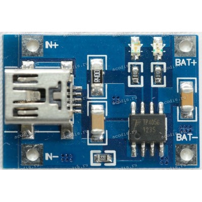 ЗУ АКБ Li-Pol 3,7-4,25V из 5V miniUSB 1A (TP4056)