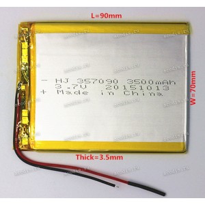 АКБ Li-Pol 3,7V 3500mAh 90x70x3,5 mm с контроллером 2 pin (YOU 357090) new