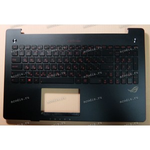 Keyboard Asus N550JV-1A + topcase (0KNB0-662ARU00, 13N0-QXA0411, 13NB04L3AM0211) (Black-Black/Matte/RUO/LED)
