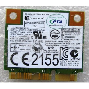 WLAN Half Mini PCI-E U.FL Broadcom BCM943142HM 802.11b/g/n Lenovo ThinkPad E130, E330, E430, E430c, E530, S430, T430u, V580C (p/n Lenovo FRU: 04W3837) Antenna connector U.FL