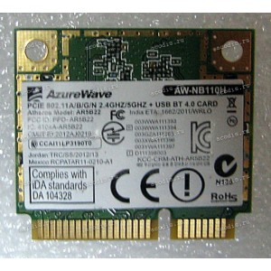 WLAN Half Mini PCI-E U.FL Azurewave AW-NB110H 802.11b/g/n WLAN+BT4.0+HS Asus N751JW, N751JX (p/n 0C011-00040K00) Antenna connector U.FL