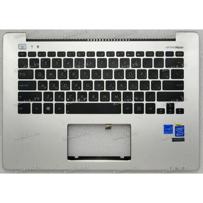 Keyboard Asus S301LA, S301LP серебристая, черные кнопки, русифицированный (13NB02Y1AM0211)+Topcase