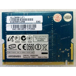 WLAN mini PCI U.FL card Atheros AR5BMB5 802.11 b/g Toshiba L25, L35 (p/n R-LARN-04-0327, 2004DJ1891) Antenna connector U.FL