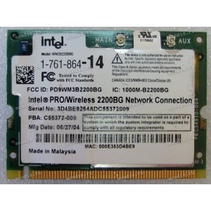 WLAN mini PCI U.FL card Intel 2200BG 802.11b/g Sony PCG-TR5AP, VGN-A250, VGN-S260, Acer TravelMate 4050, 4100, 8100, 8101, Samsung NP-R50 (p/n C55372-009, 000E354F6B83, C72983-003, C67261-006, C65558-011) Antenna connector U.FL