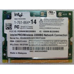 WLAN mini PCI U.FL card Intel 2200BG 802.11b/g Sony PCG-TR5AP, VGN-A250, VGN-S260, Acer TravelMate 4050, 4100, 8100, 8101, Samsung NP-R50 (p/n C55372-009, 000E354F6B83, C72983-003, C67261-006, C65558-011) Antenna connector U.FL WLAN mini PCI U.FL card Intel 2200BG 802.11b/g Sony PCG-TR5AP, VGN-A250, VGN-S260, Acer TravelMate 4050, 4100, 8100, 8101, Samsung NP-R50 (p/n C55372-009, 000E354F6B83, C72983-003, C67261-006, C65558-011) Antenna connector U.FL