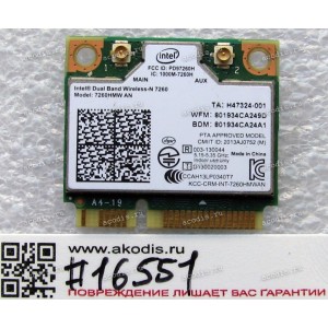 WLAN Half Mini PCI-E U.FL Intel Dual Band Wireless-N 7260 7260HMW.AN 802.11 a/b/g/n BT 4.0 Asus N542LA, Q551LN, TP300LA, TP300LD, E403SA (p/n 0C012-00051900) Antenna connector U.FL