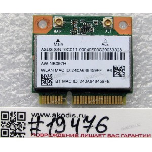 WLAN Half Mini PCI-E U.FL AzureWave AW-NB097H 802.11 b/g/n BT4.0 (Asus p/n 0C011-00040F00) Antenna connector U.FL