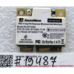 WLAN Half Mini PCI-E U.FL AzureWare AW-NE762H RT3090 802.11 b/g BT4.0 Asus Netbook Eee PC 1015P, 900AX (Asus p/n 04G033098009) Antenna connector U.FL