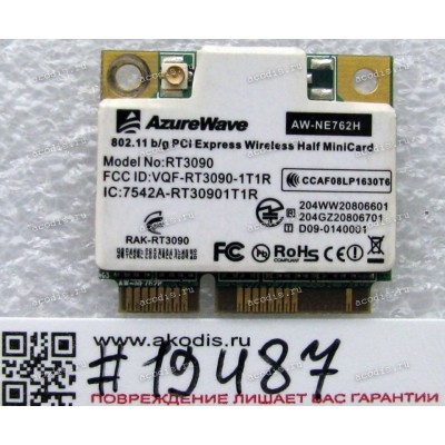 WLAN Half Mini PCI-E U.FL AzureWare AW-NE762H RT3090 802.11 b/g BT4.0 Asus Netbook Eee PC 1015P, 900AX (Asus p/n 04G033098009) Antenna connector U.FL