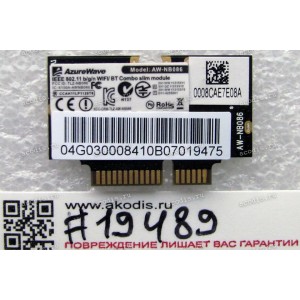 WLAN Half Mini PCI-E MHF4 AzureWave AW-NB086 802.11b/g/n BT4.0 Asus UX21E, UX31E (Asus p/n 04G030008410) Antenna connector MHF4