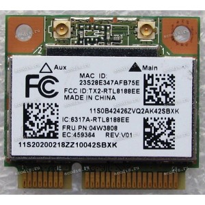 WLAN Half Mini PCI-E U.FL Realtek RTL8188EE 802.11b/g/n BT4.0 Lenovo ThinkPad Edge E145, E545 (Lenovo FRU: 04W3808, 04W3819) Antenna connector U.FL