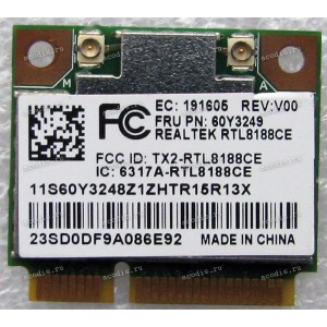 WLAN Half Mini PCI-E U.FL Realtek RTK-RTL8188CE 802.11b/g/n BT4.0 Lenovo ThinkPad X220, X120E, T420, T420I, T520, W520, X230, T430, W530, E420, E435 (Lenovo FRU: 60Y3249) Antenna connector U.FL