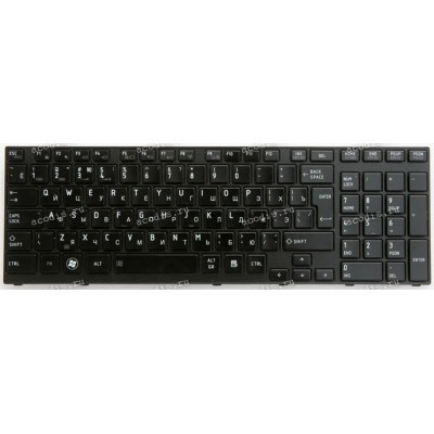 Keyboard Toshiba Satellite A660, A665-S6088 чёрная глянцевая рифлёная русифицированная (9Z.N4YBC.00R, PK130CX1A11)