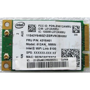WLAN Mini PCI-E U.FL Intel INT-512ANMMW 802.11a/b/g Lenovo ThinkPad R400, R500, Y450, G450 (p/n: FRU 43Y6493) Antenna connector U.FL