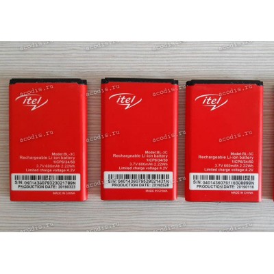 АКБ Digma Linx A105, ITEL IT2163 (3.7V 600mAh 2.22Wh 1ICP6/34/50) BL-3C, new ориг