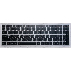 Keyboard Lenovo IdeaPad U510, Z710 серебристая рамка, черные кнопки, с подсветкой, русифицированная (HMB3130TLA12, V-136520BS1-RU, 25205680)
