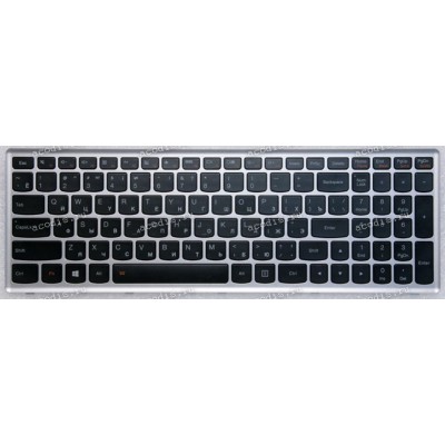 Keyboard Lenovo IdeaPad U510, Z710 серебристая рамка, черные кнопки, с подсветкой, русифицированная (HMB3130TLA12, V-136520BS1-RU, 25205680)