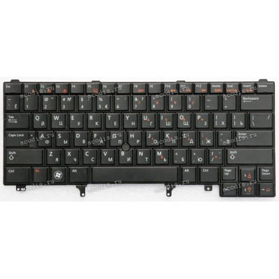 Keyboard Dell Latitude E6220, E6320, E6420 чёрная, матовая русифицированная, с подсветкой, трекпойнт (PK130FN2B06, V118925AS1, 0CW67D, 550114Q00)
