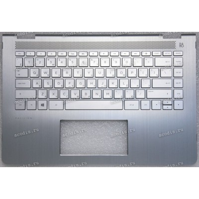 Keyboard HP Pavilion x360 14 14-ba0xx, 14m 14m-ba0xx, 14m-ba2xx, 14-cc0xx, 14t  14t-cc0xx серебристая в серебристом топкейсе с подсветкой русифицированная (928708-251, 937871-251, 46M.0C2CS.0088, 46M0C2CS0088, 4600BZ04000, 916924-251, 490.0BZ07.0P0R, 2B-B