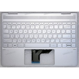 Keyboard HP Spectre x360 13-AC, 13-ac013dx, 13-ac023dx серебристая в серебристом топкейсе с подсветкой русифицированная (918027-251, SG-85000-XAA, 812-01922-00A) +Topcase original Top Cover W Kb Nsv Pt Tp Bl Ru