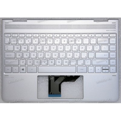 Keyboard HP Spectre x360 13-AC, 13-ac013dx, 13-ac023dx серебристая в серебристом топкейсе с подсветкой русифицированная (918027-251, SG-85000-XAA, 812-01922-00A) +Topcase original Top Cover W Kb Nsv Pt Tp Bl Ru