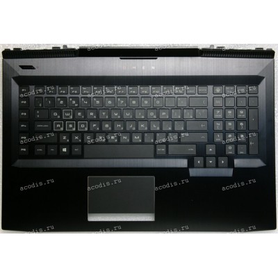Keyboard HP Omen 17-an040ur, 17-AN120NR, 17-an145ur, 17-an198ms, 17T-AN чёрная в чёрном топкейсе с RGB подсветкой русифицированная (L14994-251, GHN46G3BTATP50113AD11210, TM-03385-001, 920-003493-01, DFEAEG3B700020816N00T, 9Z.NEBBQ.10R, NSK-XH1BQ) +Topcase
