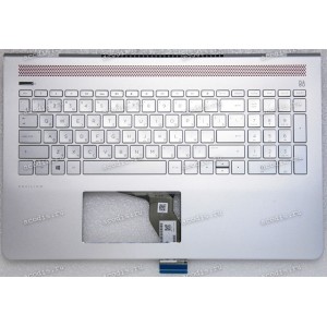 Keyboard HP Pavilion 15-CC, 15-CD серебристая в серебристом топкейсе с подсветкой русифицированная (928507-251, TFQ37G74TPB03AKD013, SP5CD80343WH, 46G74TATP90TEEP, 920019-251, CNYAEG747010108010KNK, HPM16M73SUJ920) +Topcase original HP Top Cover Esr W Kb