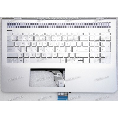 Keyboard HP Pavilion 15-CC (15-cc100 through 15-cc199 and 15-cc600 through 15-cc699,  15-cc500 through 15-cc599 and 15-cc700 through 15-cc799) серебристая в серебристом топкейсе голубая решётка  с подсветкой русифицированная (929867-251, 929866-251, TFQ37