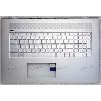 Keyboard HP Envy 17-AE серебристая в серебристом топкейсе с подсветкой русифицированная (925477-251, TCARG100CSJA40AARI, 6070B1167201, 6051B1167901, 8082312, 921869-251, SN9161BLSG-87100-XAA, 6037B0131922, 925477-251, 822-43605-00A) +Topcase original Palm