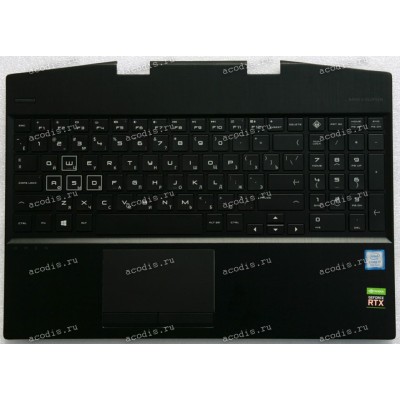 Keyboard HP Omen 5 Air 15-dh TPN-C143 чёрная матовая русифицированная с подсветкой (SPS - L57320-001, AM2JZ000710, AM2JZ000430, PK37B00SV00-TIC2, 9Z.NF3BC.20R, PK132JZ1B05, L50880-251)+Topcase