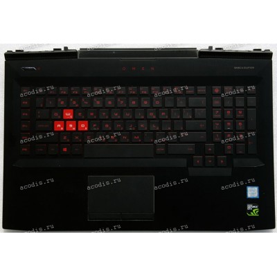 Keyboard HP Omen 17-an, 17-AN012DX чёрная матовая русифицированная с подсветкой (931690-251, 931690-DH1, GHN46G3BTATP403, 3YG3BKA0120, TM-03385-001, 920-003493-01, DFEAEG3B700010809N0SK, 9Z.NEBBQ.00R, NSK-XH0BQ)+Topcase