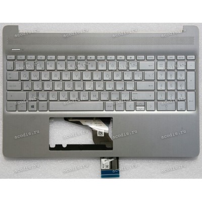Keyboard HP 15-ef, 15-dy, 15-dw, 15s-eq, 15s-eq004ur, 15s-fq серебристая в серебристом топкейсе русифицированная (M17184-251, L60341-251, 0P5, HPM16M6, AE0P5700120, 4D0P5TSTP00, SP5CD11226Q, L63578-251, TFQ EA0P500601A, BRP4D0P5TSTP00)+Topcase HP TOP COVE