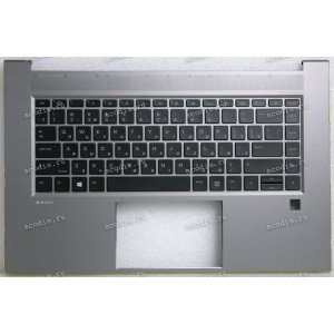 Keyboard HP Zbook Studio G7, G8 (M14608-251, 7H2090, M15921-251, 71NIZ132252, AM2VB000320, PK132VB1B05, SG-A2210-XAA, SN7190BL) русифицированная чёрная матовая в тёмно-серебристом топкейсе с подсветкой