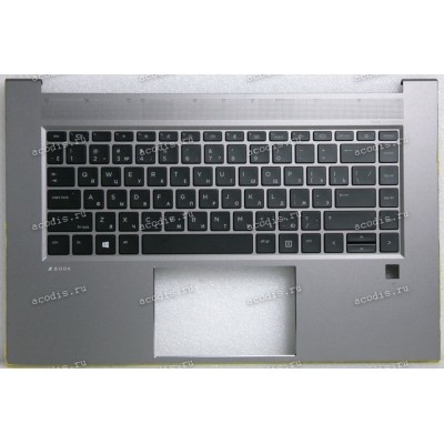 Keyboard HP Zbook Studio G7, G8 (M14608-251, 7H2090, M15921-251, 71NIZ132252, AM2VB000320, PK132VB1B05, SG-A2210-XAA, SN7190BL) русифицированная чёрная матовая в тёмно-серебристом топкейсе с подсветкой