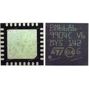 Микросхема STMicroelectronics PM6686, PM6686TR QFN-32, VFQFPN-32 5 x 5 mm Dual step-down controller with adjustable voltages, adjustable LDO and auxiliary charge pump controller for notebook