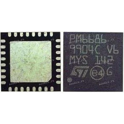 Микросхема STMicroelectronics PM6686, PM6686TR QFN-32, VFQFPN-32 5 x 5 mm Dual step-down controller with adjustable voltages, adjustable LDO and auxiliary charge pump controller for notebook