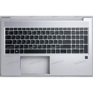 Keyboard HP ProBook 15 450 G8 (M21742-251, SG-A4310-XAA, SIKAEX8Q7032101120062, SN6195BL)+Topcase чёрная матовая в серебристом топкейсе русифицированная с подсветкой