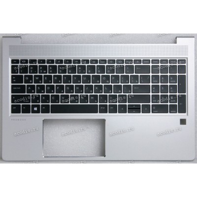 Keyboard HP ProBook 15 450 G8 (M21742-251, SG-A4310-XAA, SIKAEX8Q7032101120062, SN6195BL)+Topcase чёрная матовая в серебристом топкейсе русифицированная с подсветкой