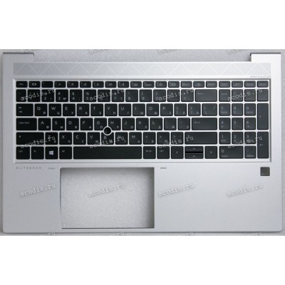 Keyboard HP EliteBook 750 G7, G8, 755 G7, G8, 850 G7, G8, 855 G7, G8 (M21677-251, HB2181, CT2180, 6070B1707421, L89916-251, HPM19F93SUJ930, 6037B0163522)+Topcase чёрная матовая в серебристом топкейсе русифицированная с подсветкой